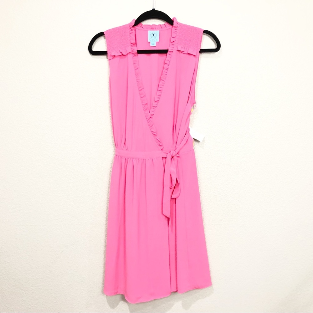 CeCe Hot Pink Sleeveless Wrap Mini Dress